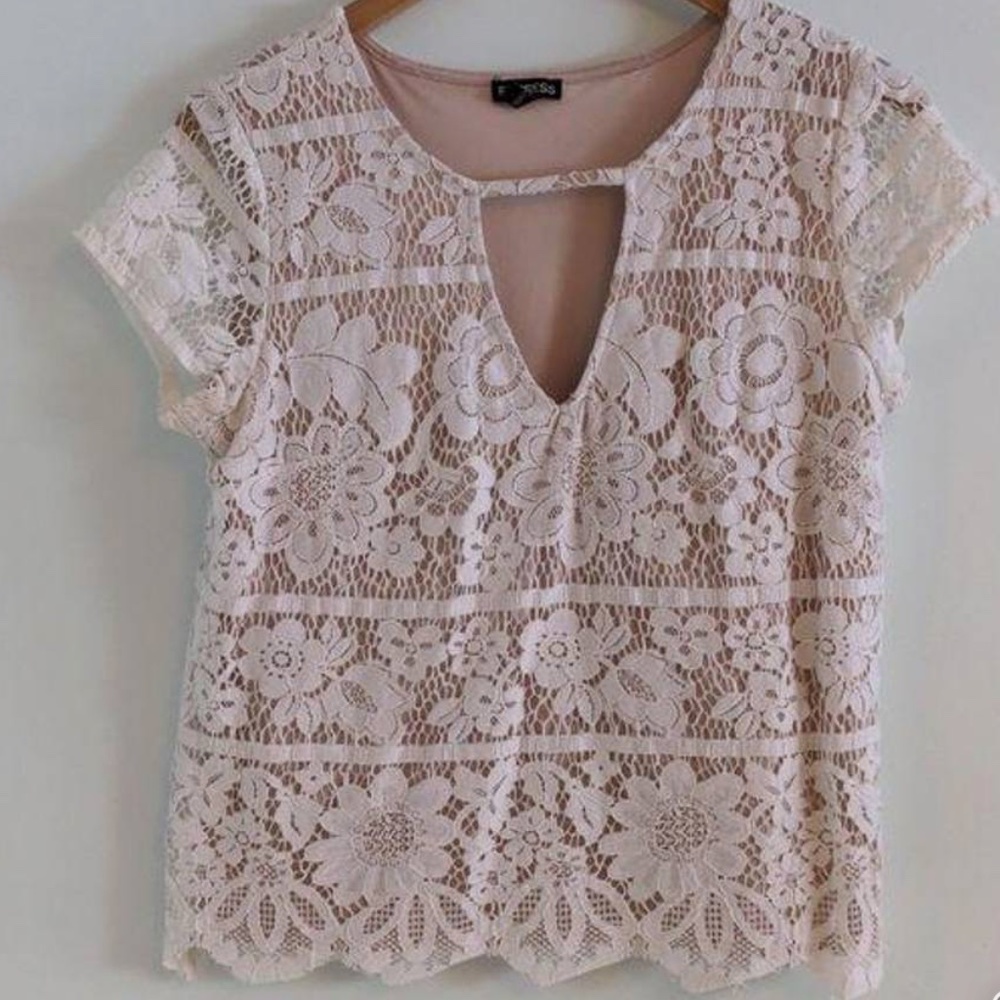 Express | Lace Keyhole Blouse | White | Size: M